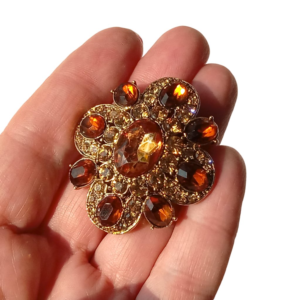 Liz Claiborne BiColored Topaz Brooch Amber Colored Pin Fall Colors